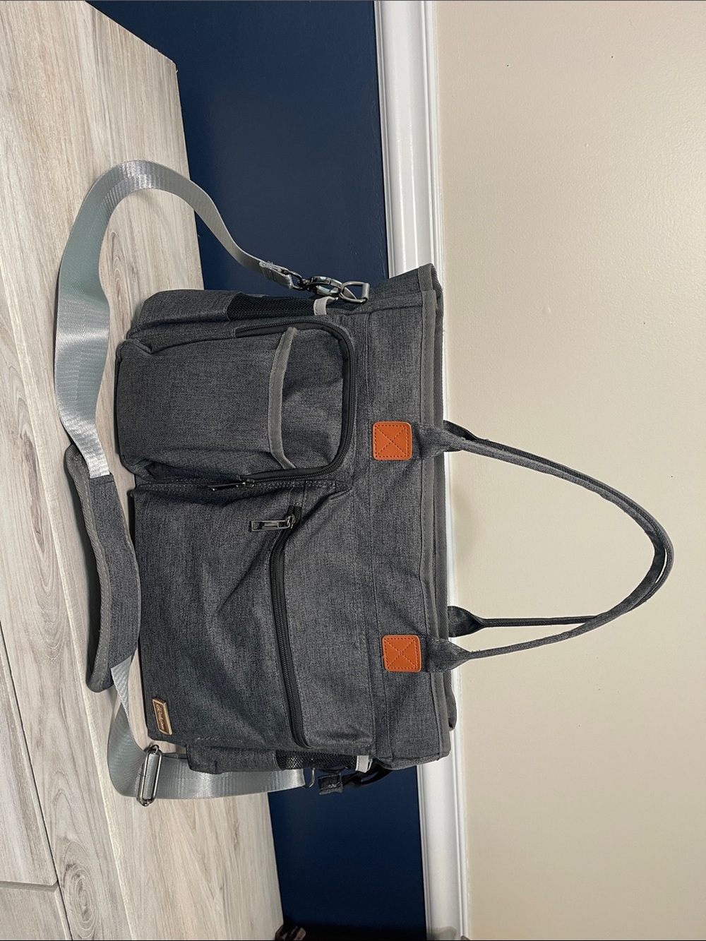 Men's Charcoal Messenger Tote Bag with Shoulder Strap